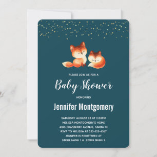 Invitation 2 mignons petits Baby showers de renards rouges