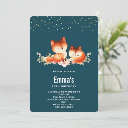 Invitation 2 Petits Renards Rouges mignons et douillets Anniv (Debout devant)