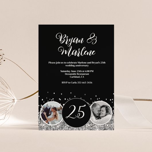 Invitation 2 Photo Anniversaire du Mariage Argent