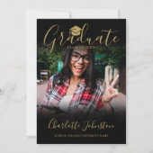 Invitation 2 Photo Black Gold Script Photo Graduation Party (Devant)