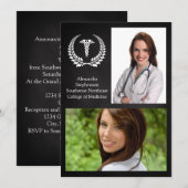 Invitation 2 Photo Caducée Médical Laurier (Devant / Derrière)