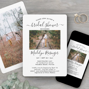 Invitation 2 Photo Calligraphie Moderne Élégante Baby Shower 