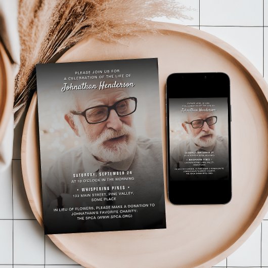 Invitation 2-Photo Célébration de la vie / Funérailles / Mémo