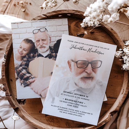 Invitation 2-Photo Célébration de la vie / Funérailles / Mémo