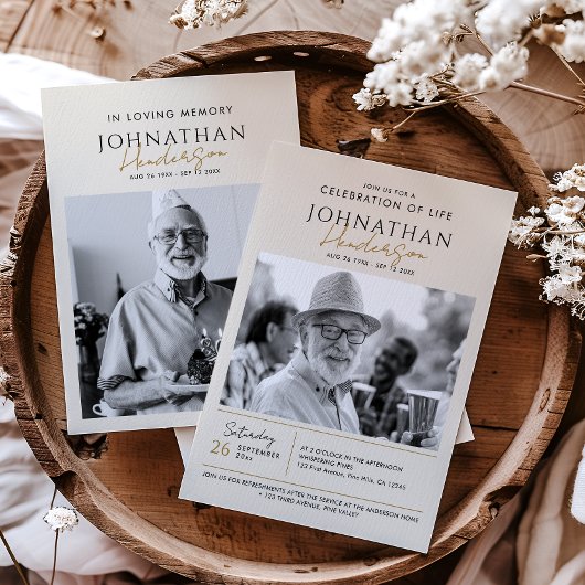 Invitation 2-Photo Célébration de la vie / Funérailles / Mémo