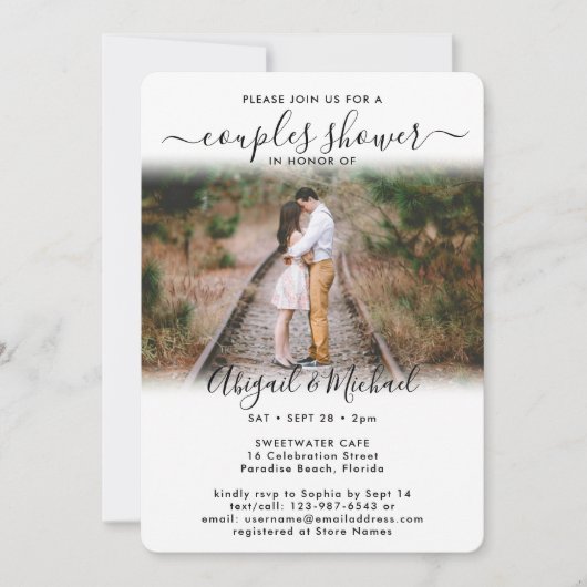Invitation 2 Photo Couples Fête des mariées Chic Script Moder (Devant)