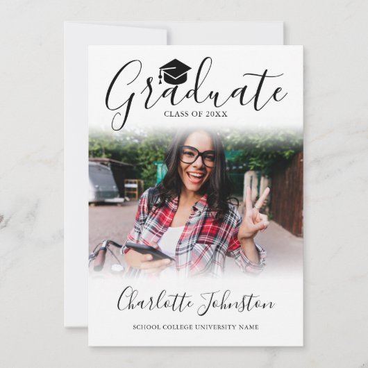 Invitation 2 Photo Elegant Script Photo Graduation Party (Devant)