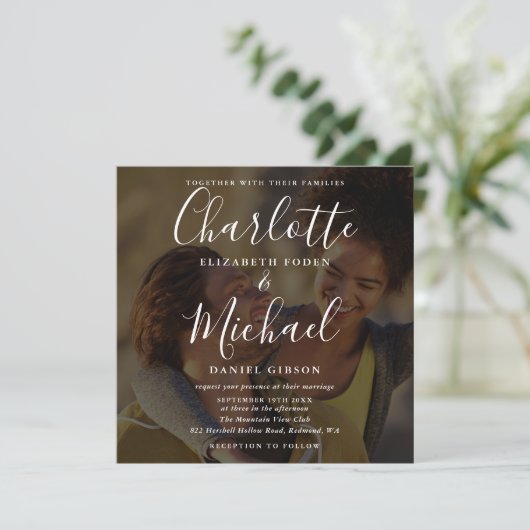 Invitation 2 Photo Elegant Signature Script Mariage Invitatio (Debout devant)