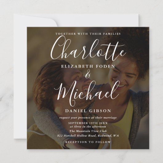 Invitation 2 Photo Elegant Signature Script Mariage Invitatio (Devant)