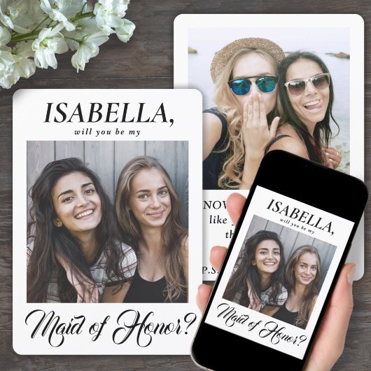 Invitation 2 Photo Élégante Calligraphie Maid of Honor Propos