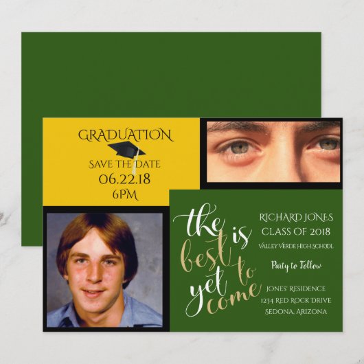 Invitation 2 PHOTO ET CHOISIR LA COULEUR Jaune Vert Graduatio (Devant / Derrière)