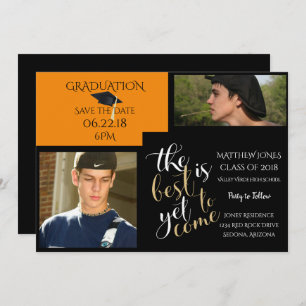 Invitation 2 PHOTO ET CHOISIR LA COULEUR Orange Black Graduat