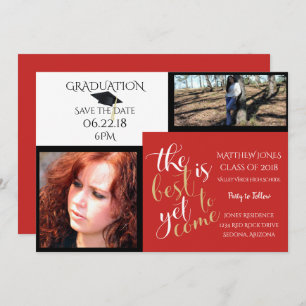 Invitation 2 PHOTO et CHOISIR LA COULEUR Rouge blanc Graduati