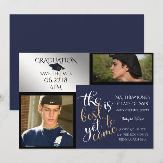 Invitation 2 PHOTO ET CHOISISSEZ VOTRE Bleu COULEUR (Devant / Derrière)