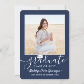 Invitation 2 Photo Graduation Party Marine Bleu & Blanc Scrip (Devant)