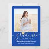 Invitation 2 Photo Graduation Party Royal Blue & Gold Script (Devant)