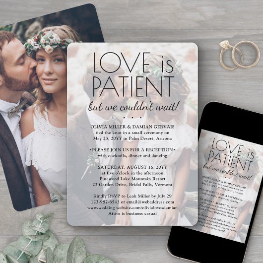 Invitation 2 Photo Love is Patient Wedding Reception Only