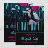 Invitation 2 Photo Moderne tendance Aqua Rose noir Graduation (Devant / Derrière)