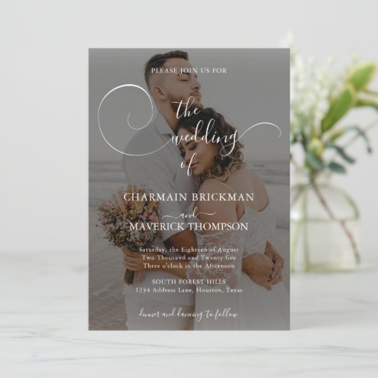 Invitation 2 Photo Overlay Budget Qr Code Mariage (Debout devant)