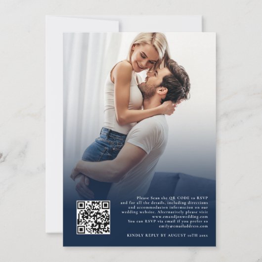 Invitation 2 Photo Overlay Script QR Marine Mariage blanc (Dos)