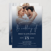 Invitation 2 Photo Overlay Script QR Marine Mariage blanc (Devant / Derrière)
