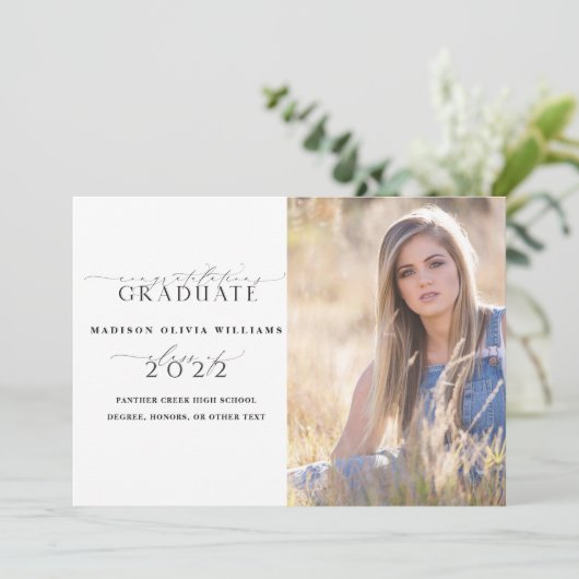 Invitation 2 Photo Parents Félicitations Simple Script Gradua (Debout devant)