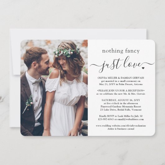 Invitation 2 Photo Rien De Fancy Just Love Mariage Réception (Devant)