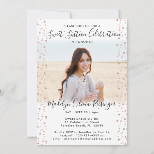 Invitation 2 Photo Sweet 16 Parties scintillant d'or rose mod (Devant)
