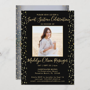 Invitation 2 Photo Sweet 16 Parties scintillant moderne noir 