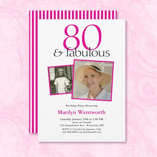 Invitation 2 Photo Typography Rose 80e Anniversaire