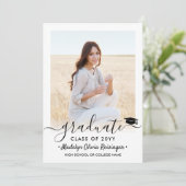 Invitation 2 Photo Virtual Graduation Party Élégant Script (Debout devant)