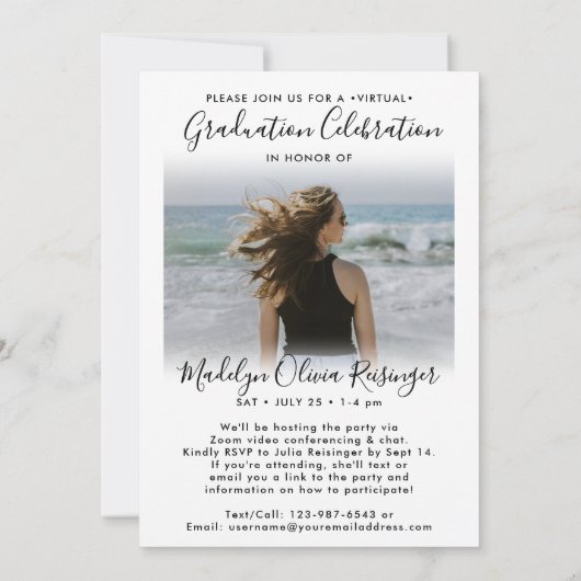 Invitation 2 Photo Virtual Graduation Party Élégant Script (Dos)