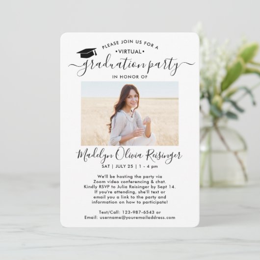 Invitation 2 Photo Virtual Graduation Party Modern Script (Debout devant)