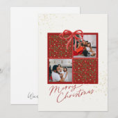 Invitation 2-Photo X-mas Present Card Holly Baubles Red Bow (Devant / Derrière)