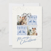 Invitation 2-Photo X-mas Present Card Nordic Knits Silver Bow (Devant)
