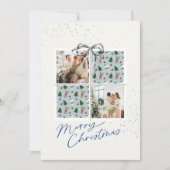 Invitation 2-Photo X-mas Present Card Rudolph Firs Silver Bow (Devant)