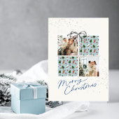 Invitation 2-Photo X-mas Present Card Rudolph Firs Silver Bow