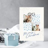 Invitation 2 Photo X-mas Present Card Snow Stars Silver Bow