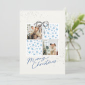 Invitation 2 Photo X-mas Present Card Snow Stars Silver Bow (Debout devant)