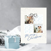 Invitation 2-Photo X-mas Present Card Soft Snow Silver Bow