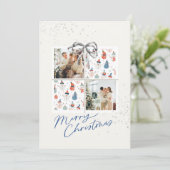 Invitation 2-Photo Xmas Present Card Happy Snowmen Silver Bow (Debout devant)