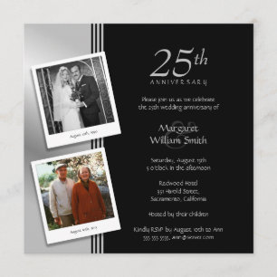 Invitation 2 Photos Fête des 25 ans de mariage Argent