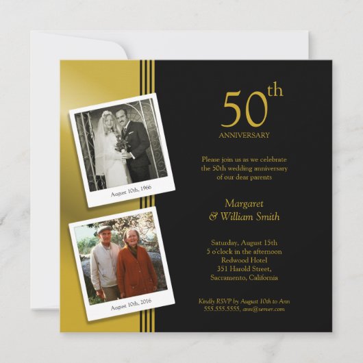 Invitation 2 Photos Golden 50th Mariage Anniversary Party (Devant)