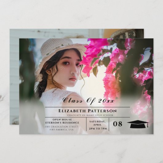 Invitation 2 Photos Graduation simple élégant Script (Devant / Derrière)