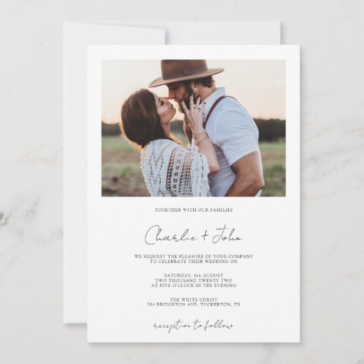 Invitation 2 Photos Mariage de script moderne (Devant)