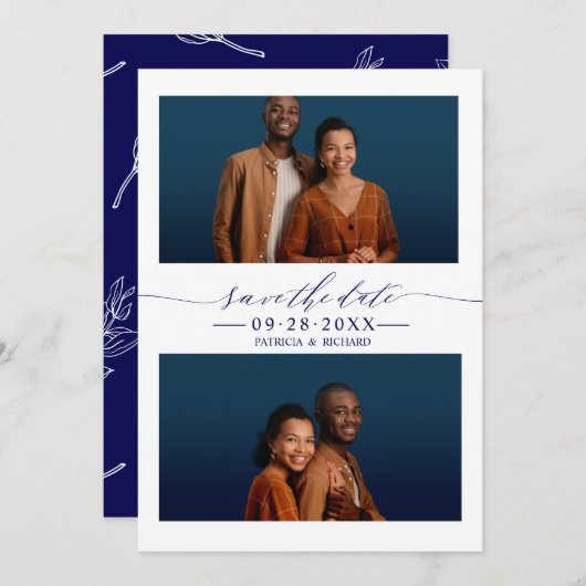 Invitation 2 Photos Mariage Enregistrer La Date (Devant / Derrière)