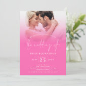 Invitation 2 Photos Overlay Script QR Code Mariage rose chaud (Debout devant)