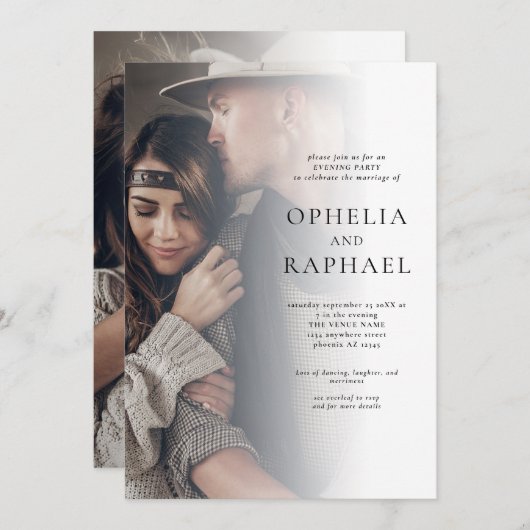 Invitation 2 Photos QR Code Bohême Mariage Soirée Party (Devant / Derrière)