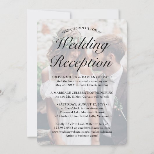 Invitation 2 Photos Réception de Mariage uniquement Élégante (Devant)