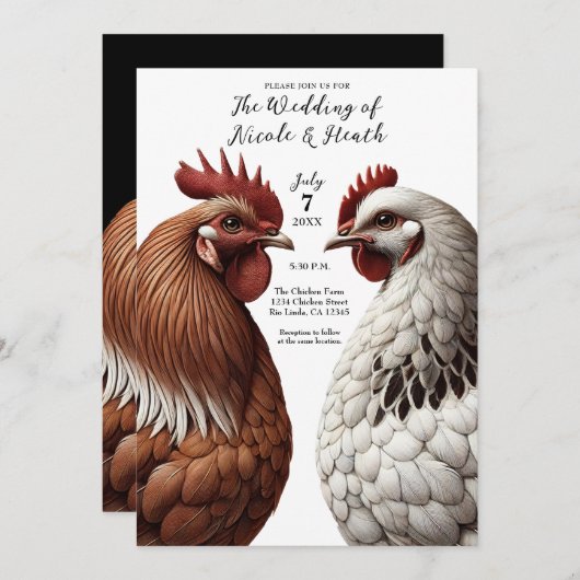 Invitation 2 Poulet de campagne ferme Mariage Barnyard (Devant / Derrière)